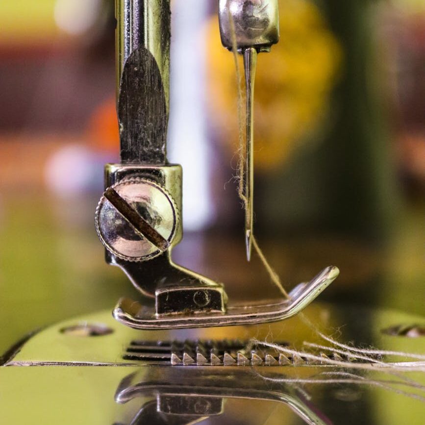 macro photo of sewing machine